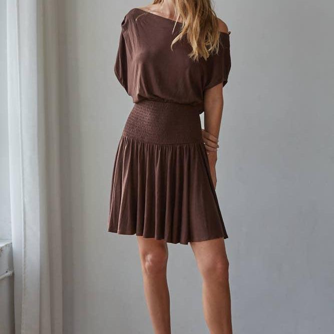 Knit Viscose Spandex Jersey Asymmetrical Neck Mini