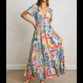 Long Summer Plunging Tiered Maxi Dress