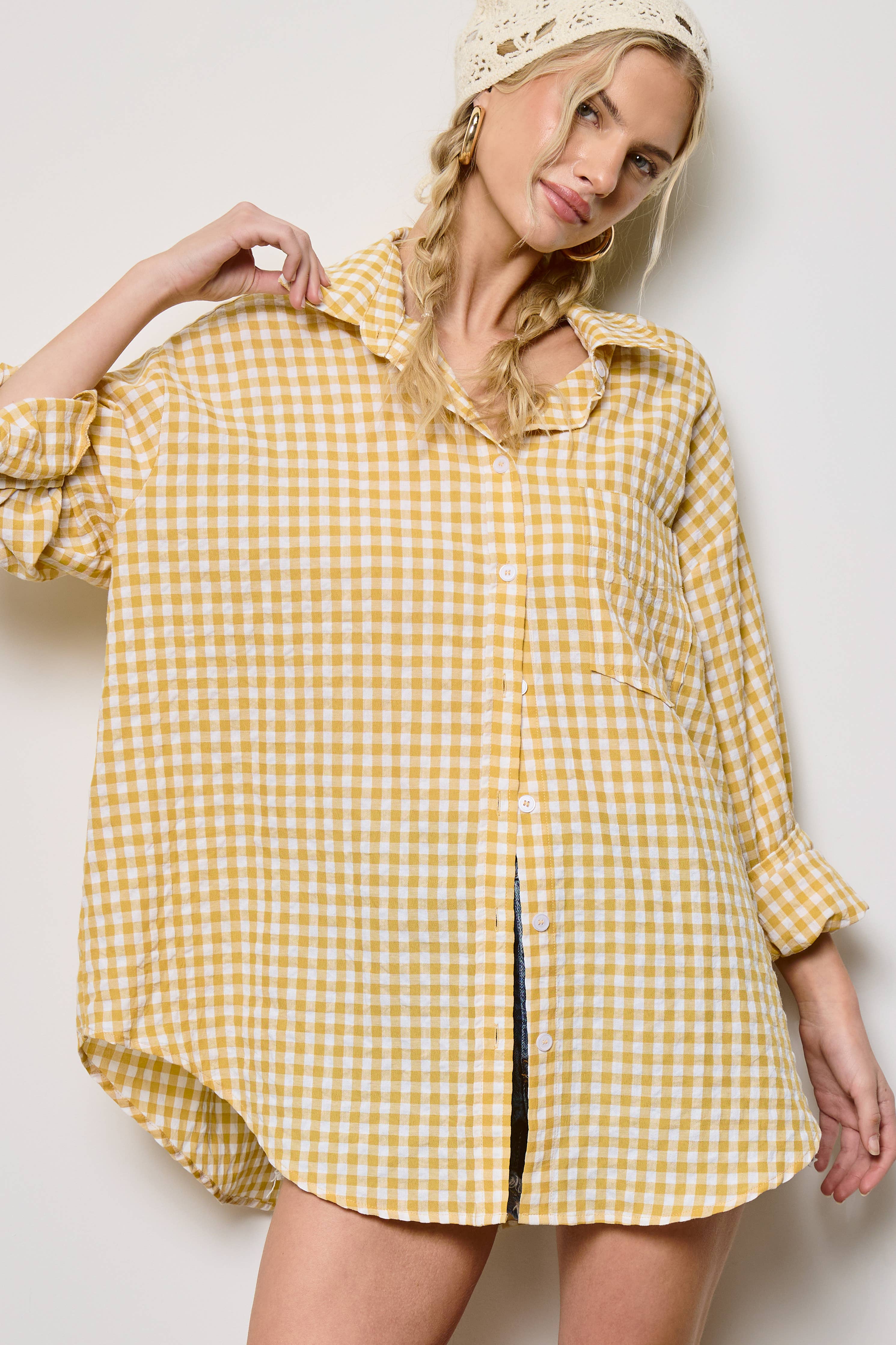 Oversized Gingham Button Down Shirt