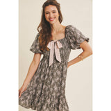 Floral Smocked Mini Dress with Contrast Bow