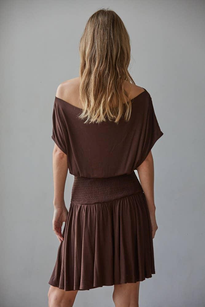 Knit Viscose Spandex Jersey Asymmetrical Neck Mini