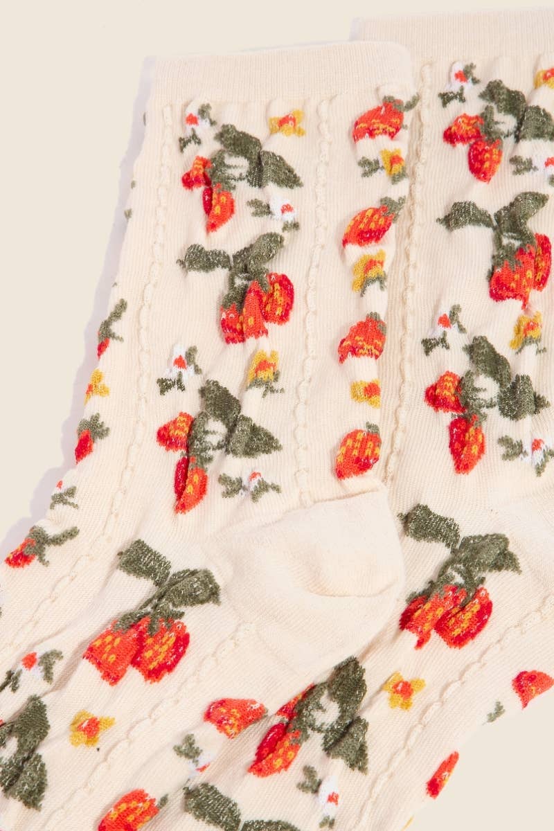Strawberries And Cream Embroidered Socks
