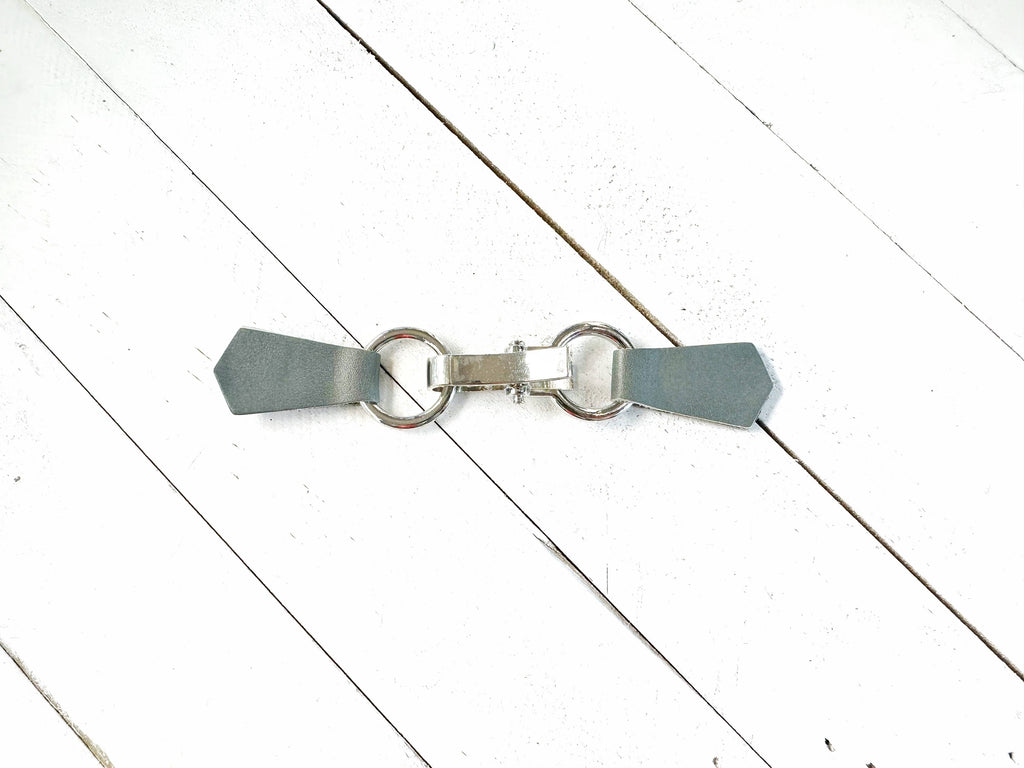 Silver Buckle & Gray Leather Cinch Clip for Clothes