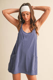 SLEEVELES KNIT ROMPER ATTACHED DRESS WITH POCKETS