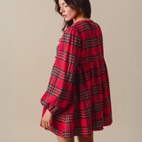 Checkered Plaid Front Tie Round Neck Mini Dress