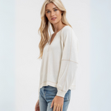 Split Neck Long Extended Sleeve Raglan Knit Top