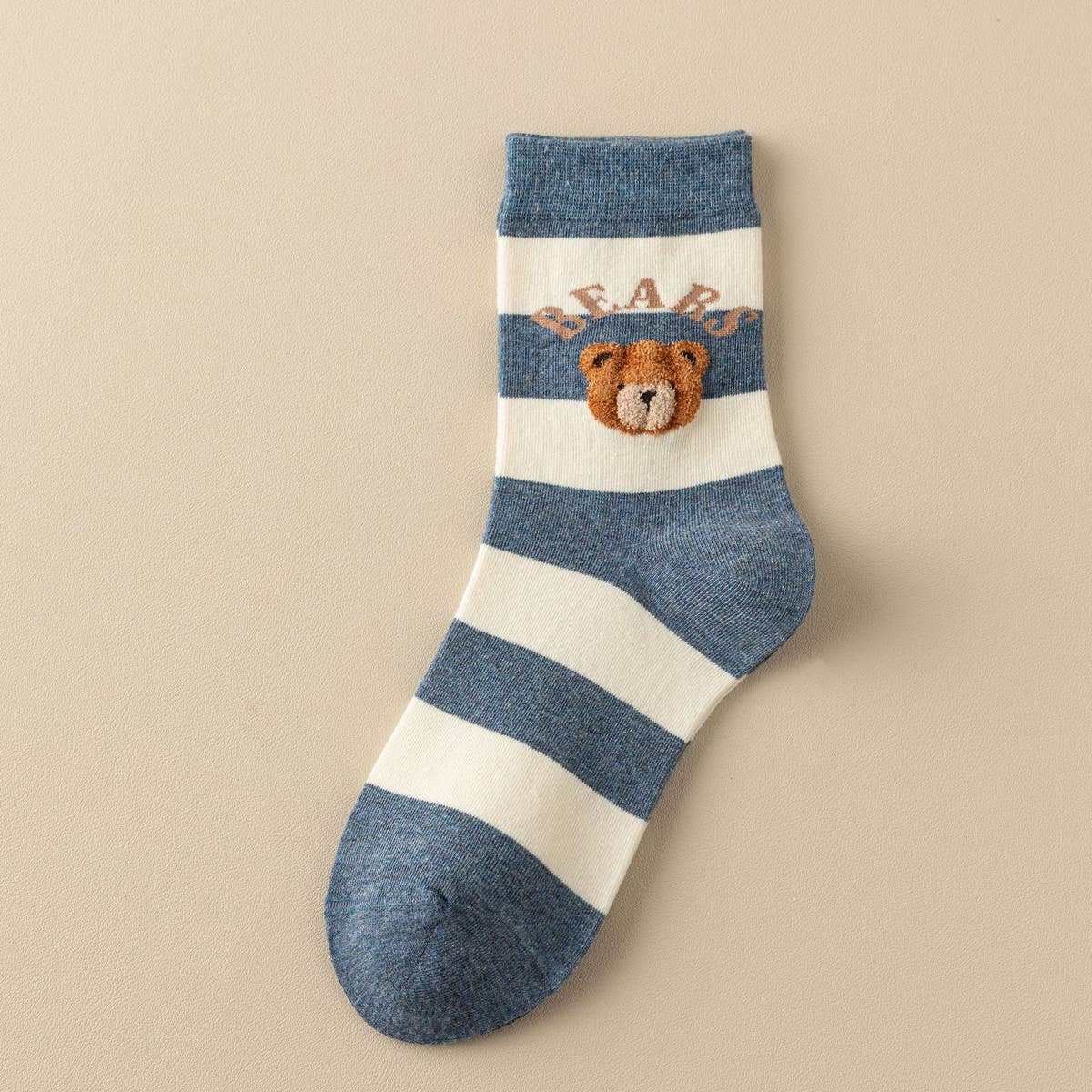 Cute Simple Brown Bear Pattern Crew Socks_CWMS0950: White / (OS) 3