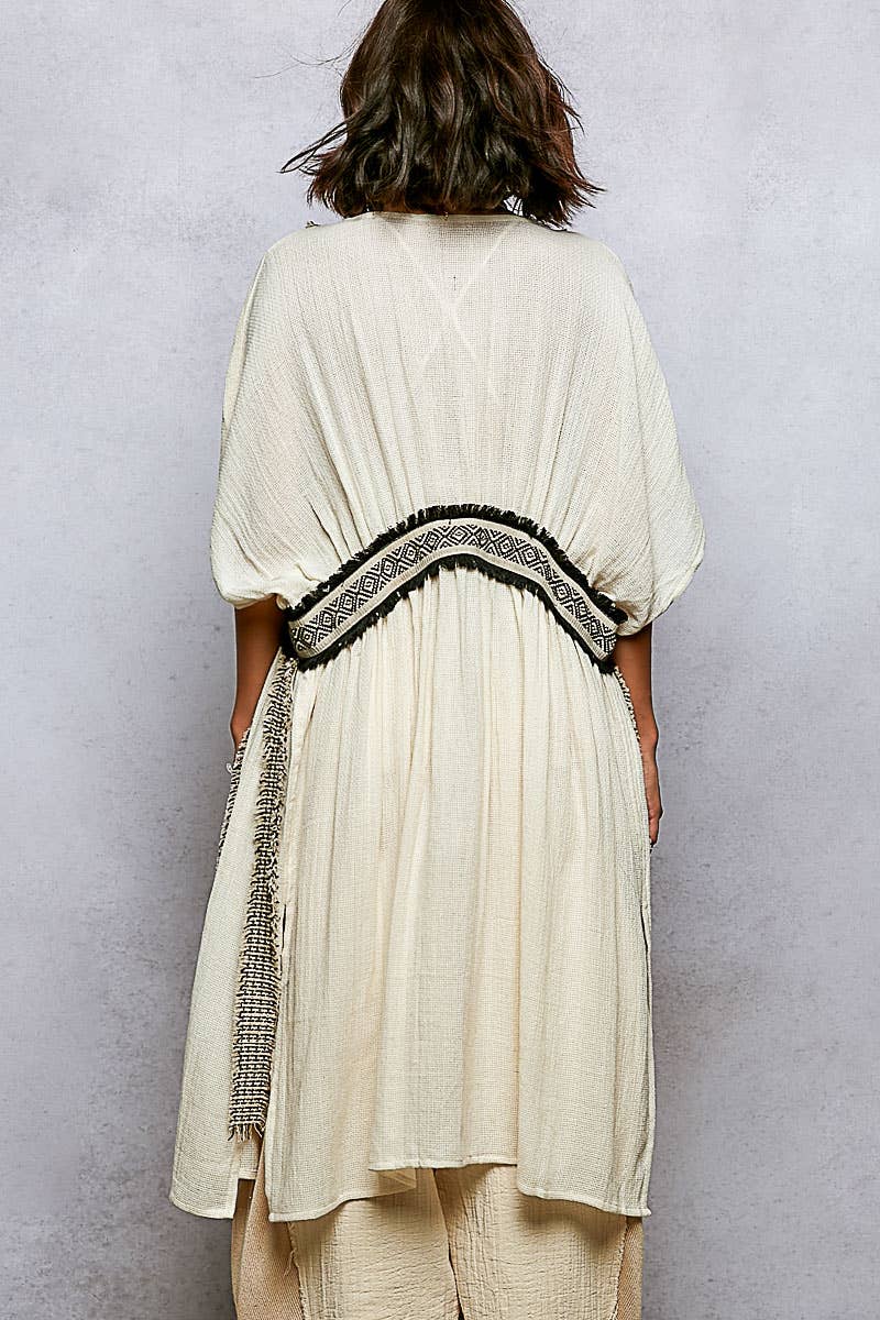 Short Sleeve Trim String Cotton Women Cardigan Top