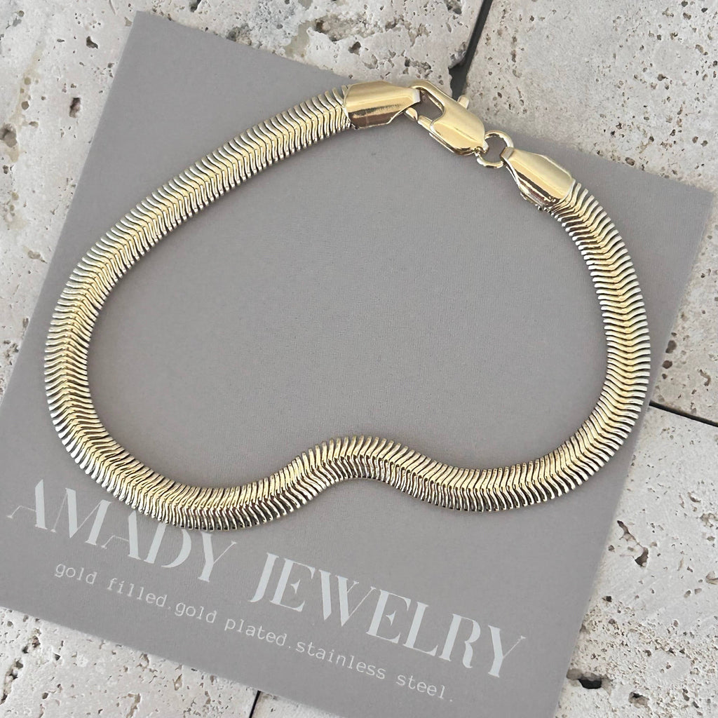 Flat Snake Chain Herringbone Bracelet 14K gold filled