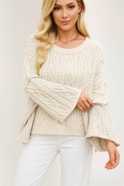 Chunky Cable Knit Wide-Sleeve Sweater