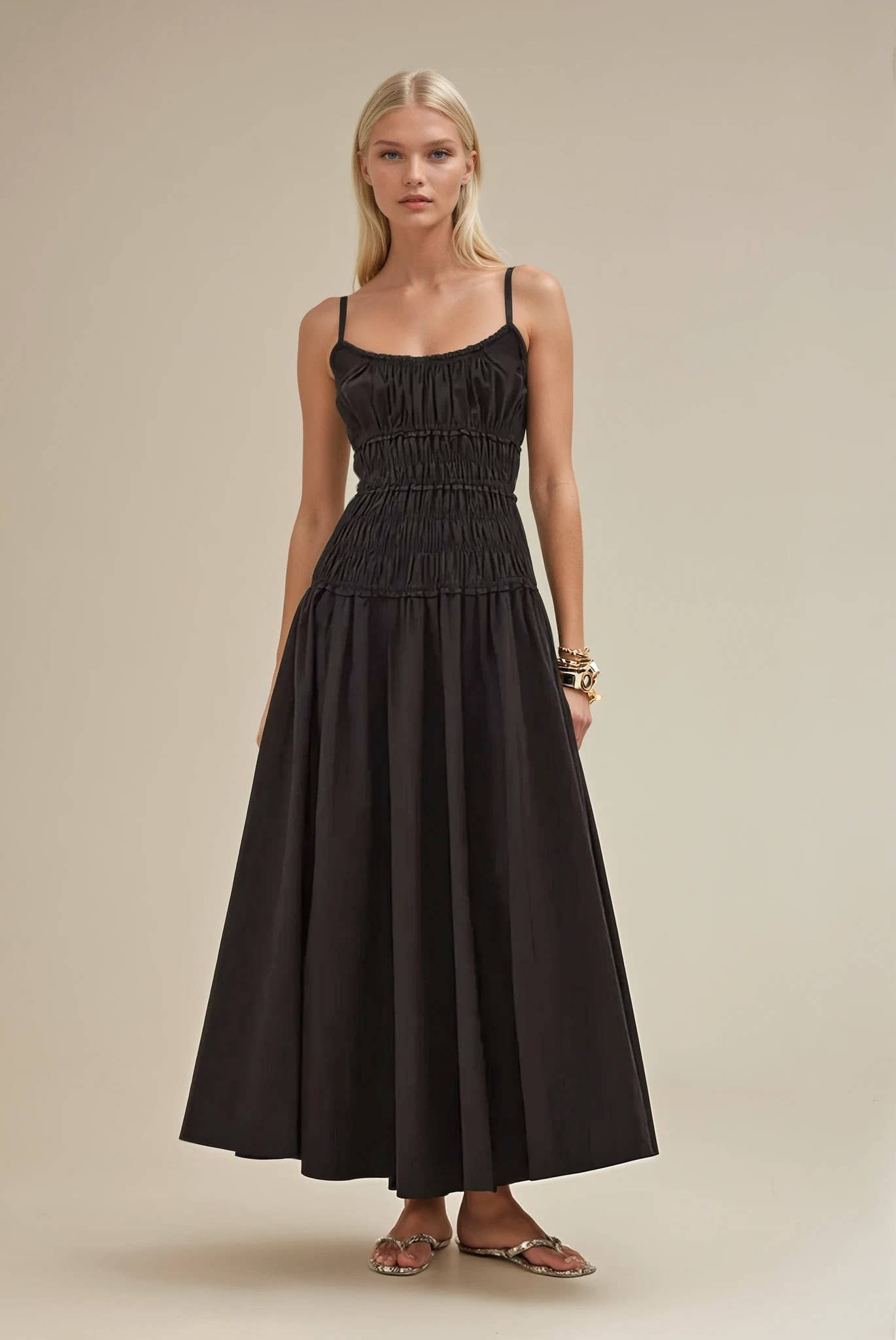 BLACK SMOCKED MAXI COTTON DRESS East Of These BLACK SMOCKED MAXI COTTON DRESS East Of These
