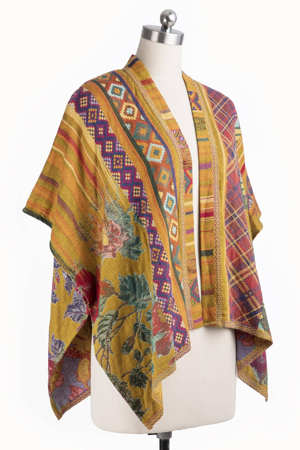 Thalia Floral Geometric Short Open Poncho
