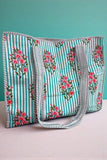 Cottage Garden Blue Striped Tote Bag