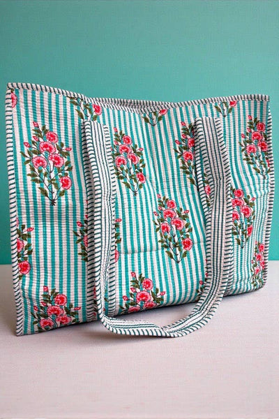 Cottage Garden Blue Striped Tote Bag