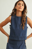 PINSTRIPED DENIM SLEEVELESS TOP