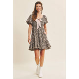 Floral Smocked Mini Dress with Contrast Bow