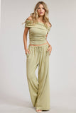 Off Shoulder Pants Set with Ruched Top