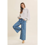Embroidered Floral Cotton Spandex Pants