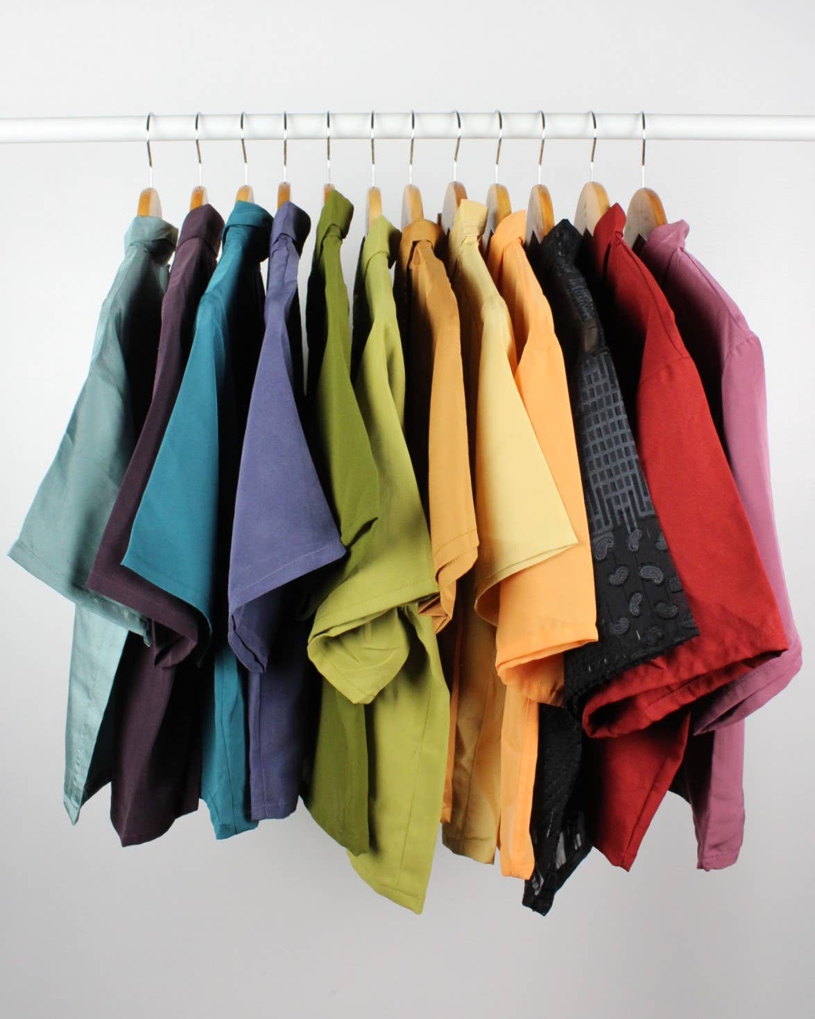 Reworked Vintage Short-Sleeve Button Up Blouse in SOLID COLORS - Cropped