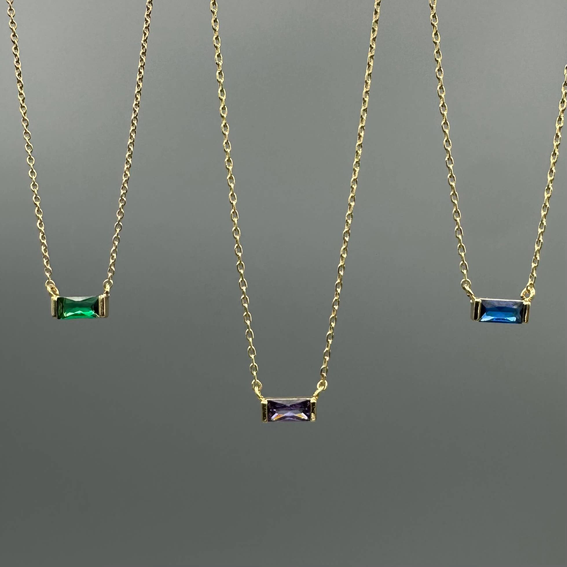 Gold Baguette Birthstone Necklace