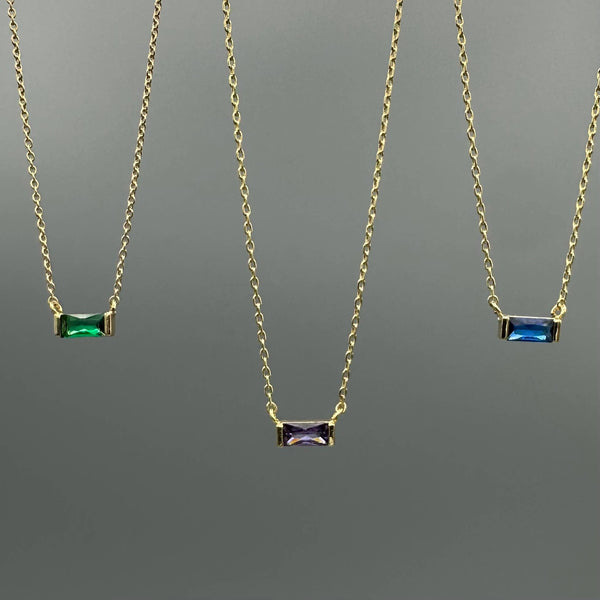 Gold Baguette Birthstone Necklace