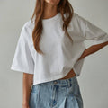 Crew Neck Drop Shoulder Short Sleeve Top