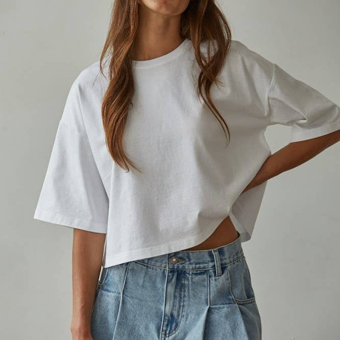 Crew Neck Drop Shoulder Short Sleeve Top