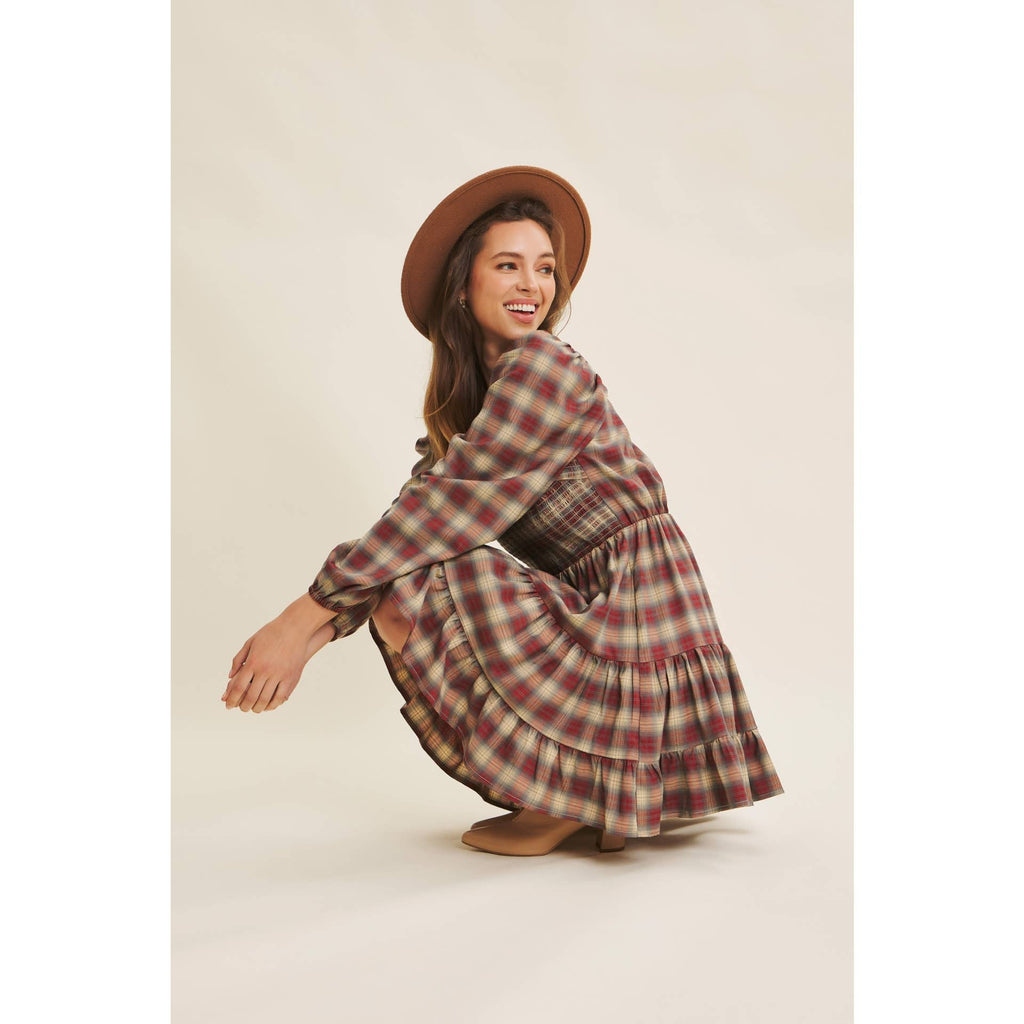 Plaid Smocked Mini Dress- CLEARANCE