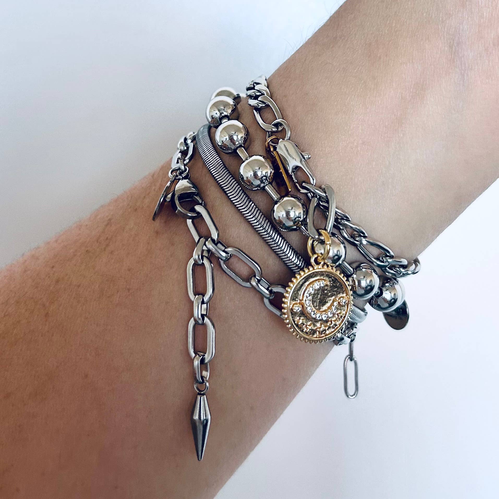 Silver Beaded Ball Chain Bracelet with Paperclip Extension