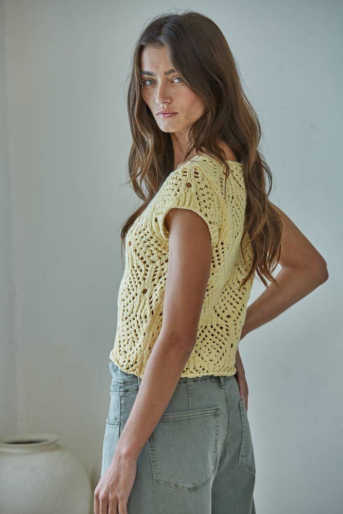 Crochet Cotton V-Neck Sweater Top