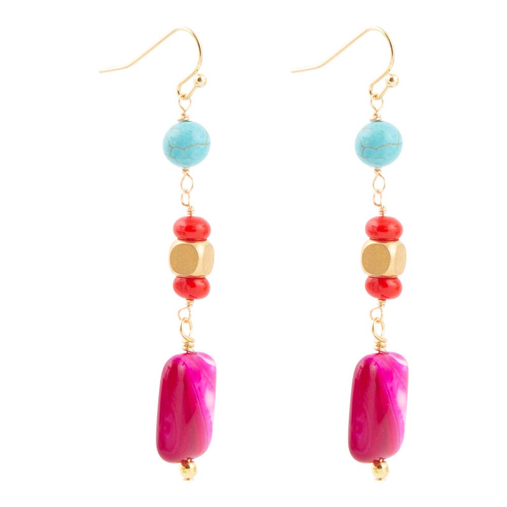 Guadalupe Pink Agate Golden Drop Earrings