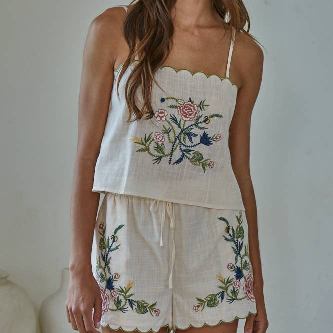Woven Cotton Embroidered Sleeveless Top