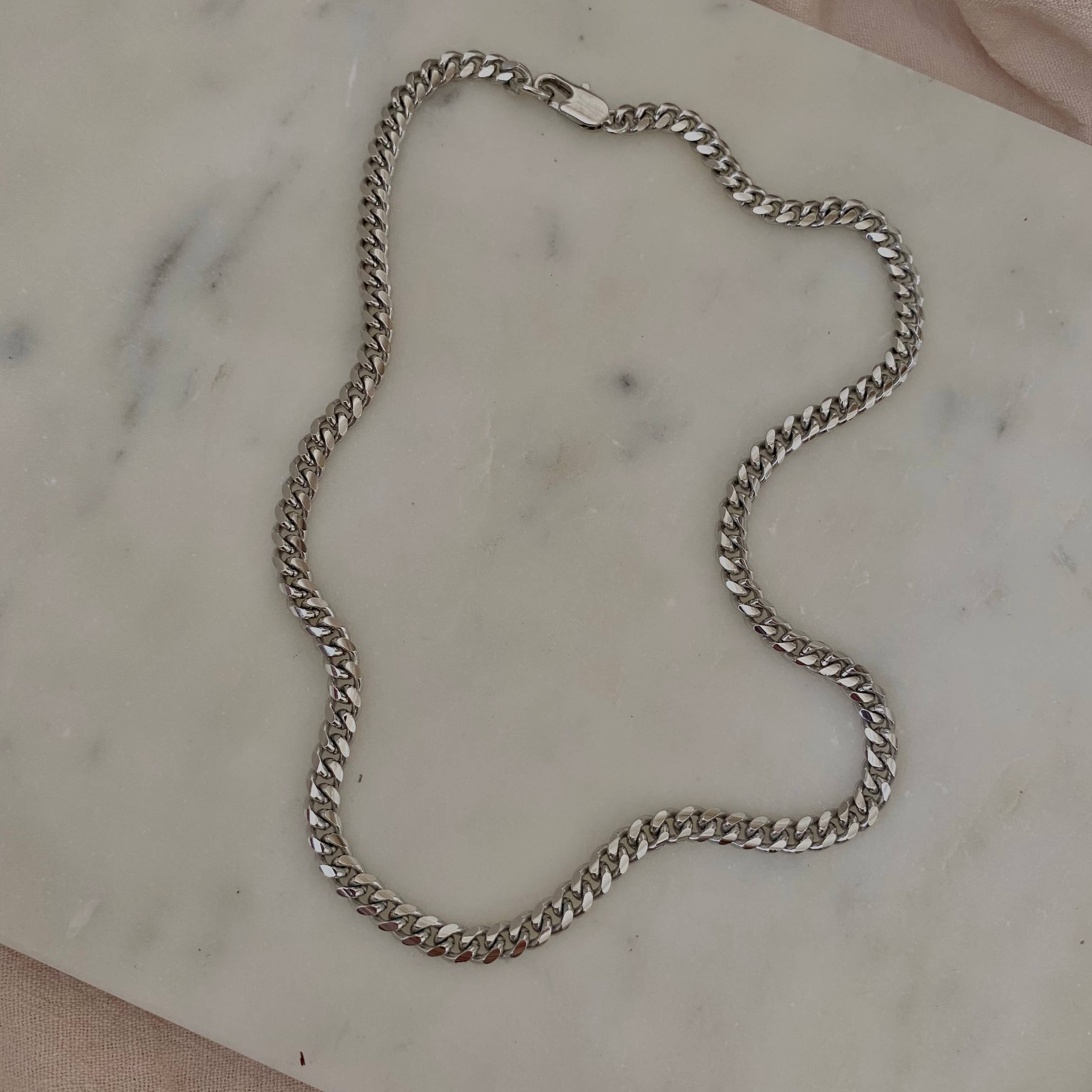 Simple silver layering curb link chain necklace