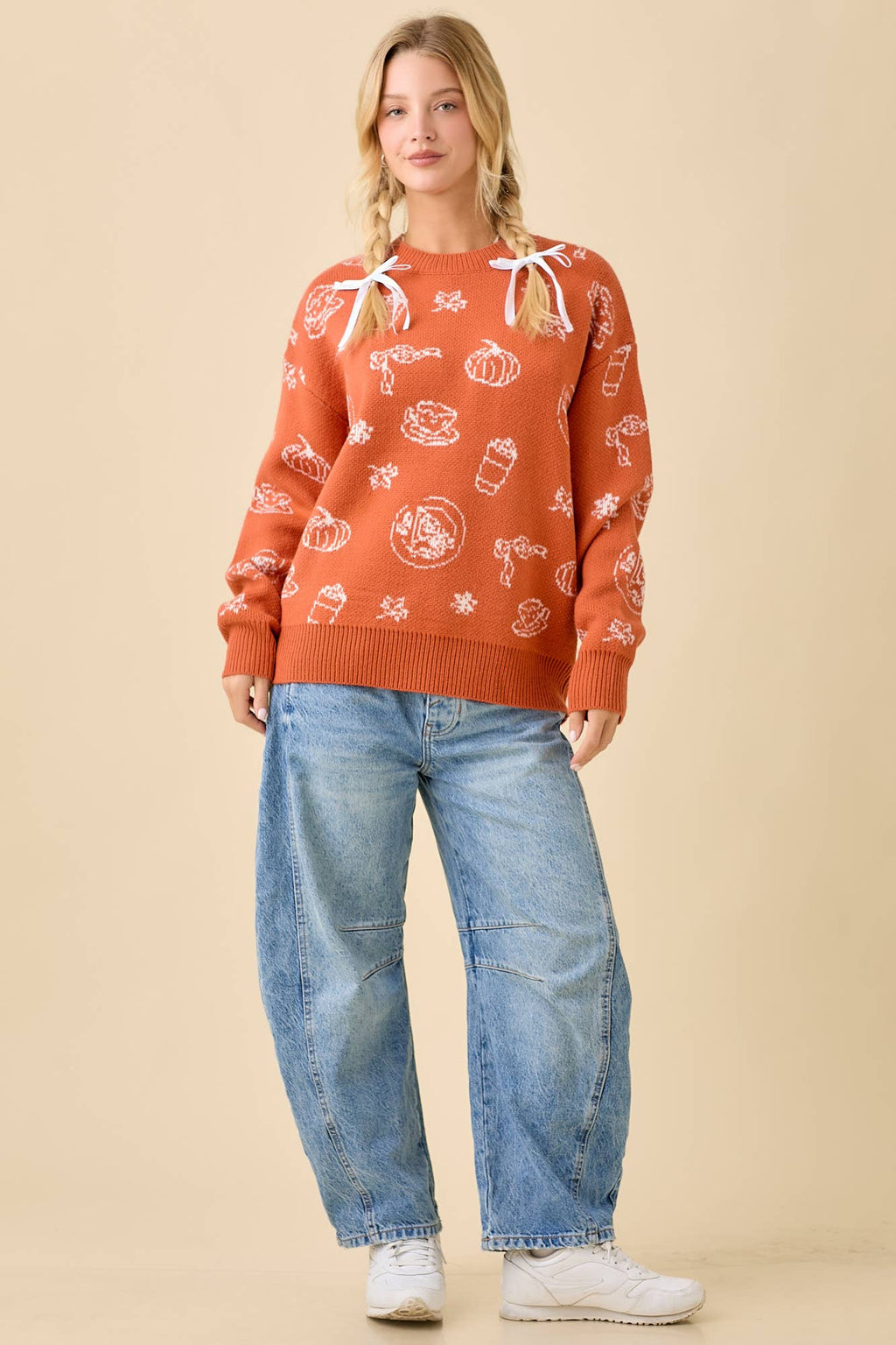 Pumpkin Spice Printed Long Sleeve Sweater
