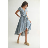 FRONT BUTTON DOWN ASYMMETRICAL DENIM DRESS