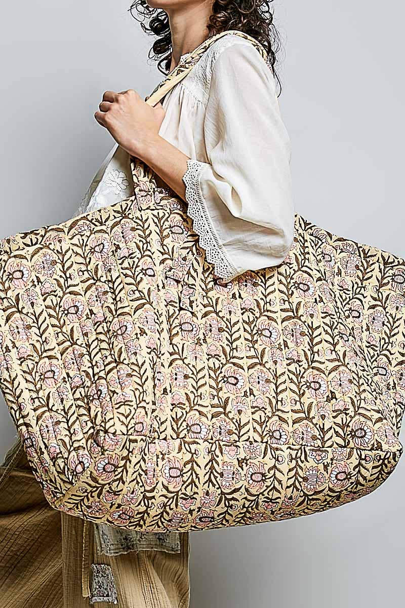 Ribbon-Tie Quilted Floral Jumbo Tote Bag