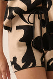 Abstract Floral Knit Drawstring Sweater Shorts