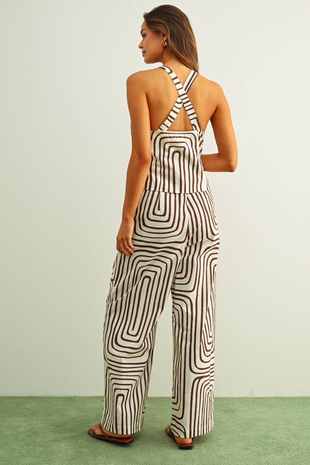 GRID PRINT WIDE LEG TROUSER