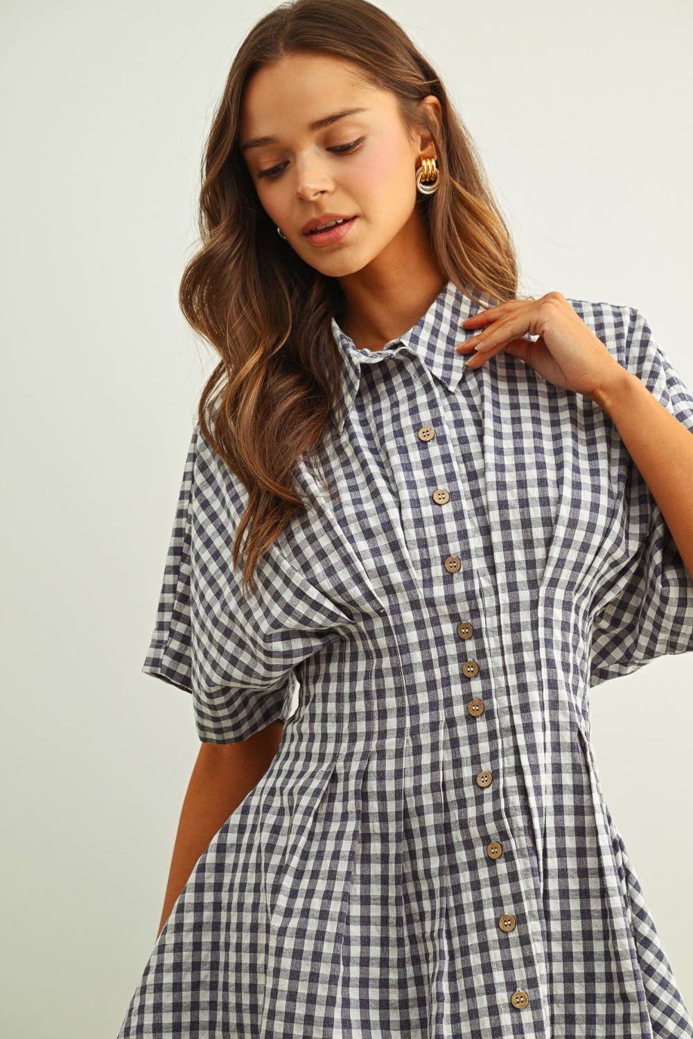 GINGHAM PATTERNED SHIRT DRESS