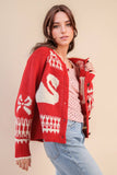 12W3463N-Oversized Graphic Casual Knit Sweater Cardigan