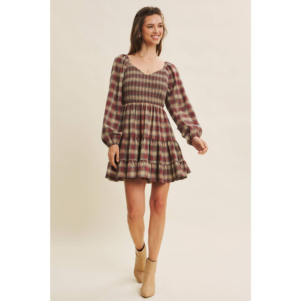Plaid Smocked Mini Dress- CLEARANCE