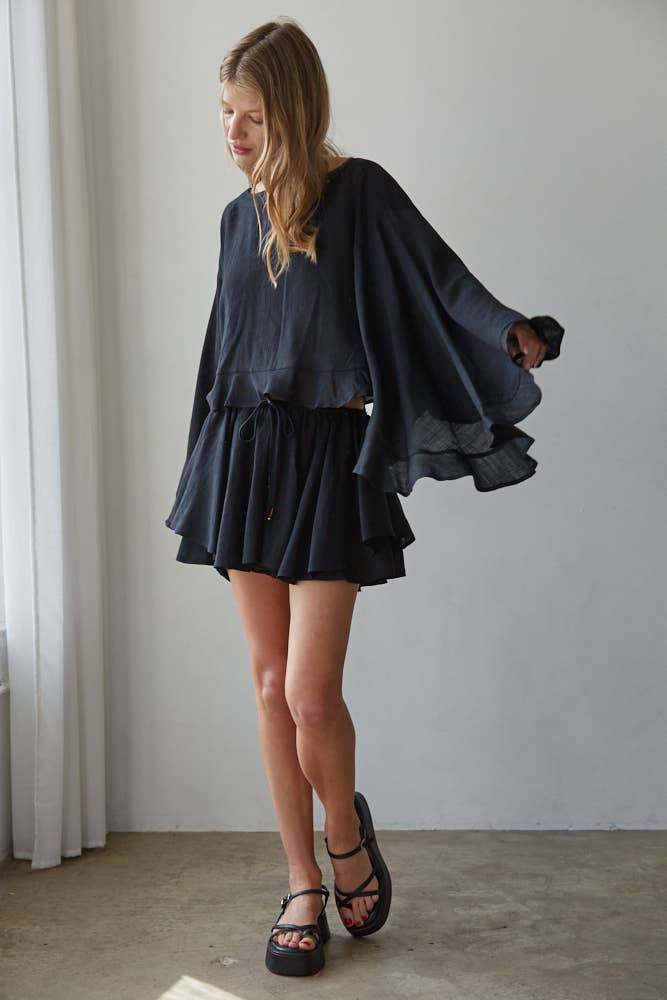 Woven Rayon Nylon Layered Skort