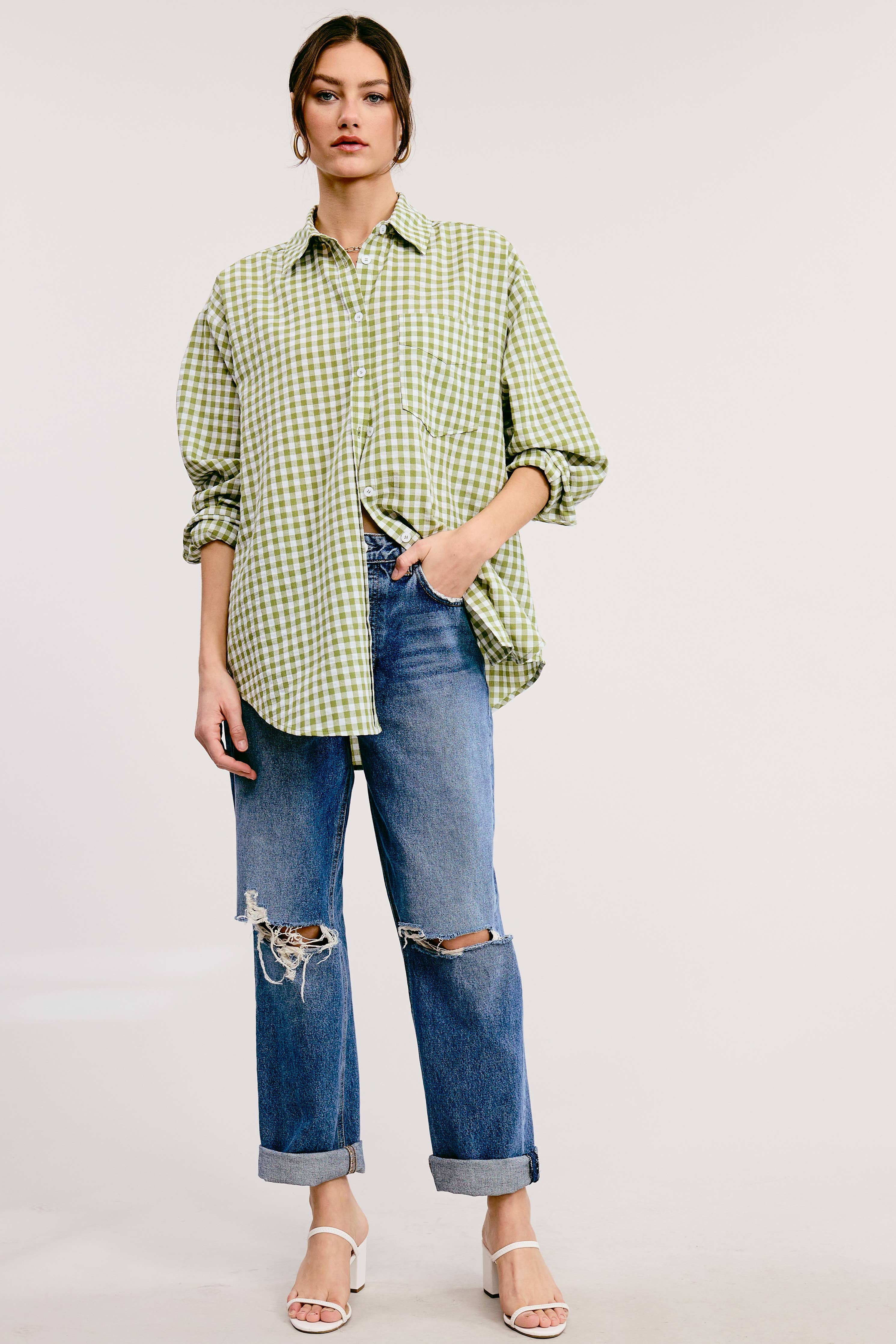 Oversized Gingham Button Down Shirt