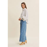 Embroidered Floral Cotton Spandex Pants