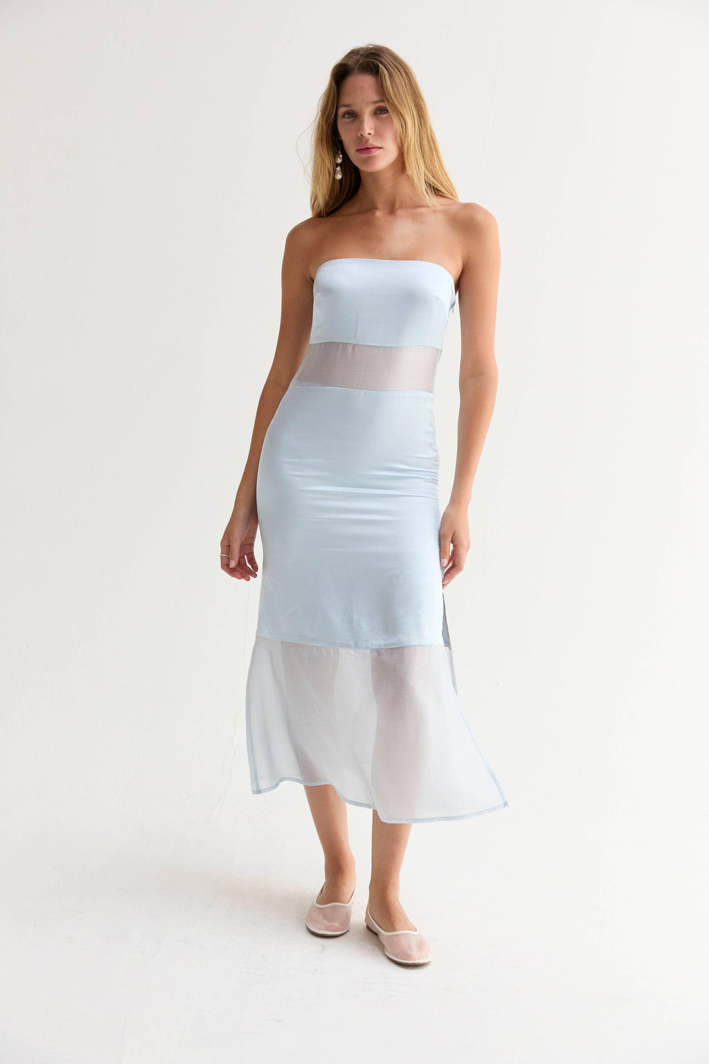 Corrine Satin Mixed Media Tube Dress