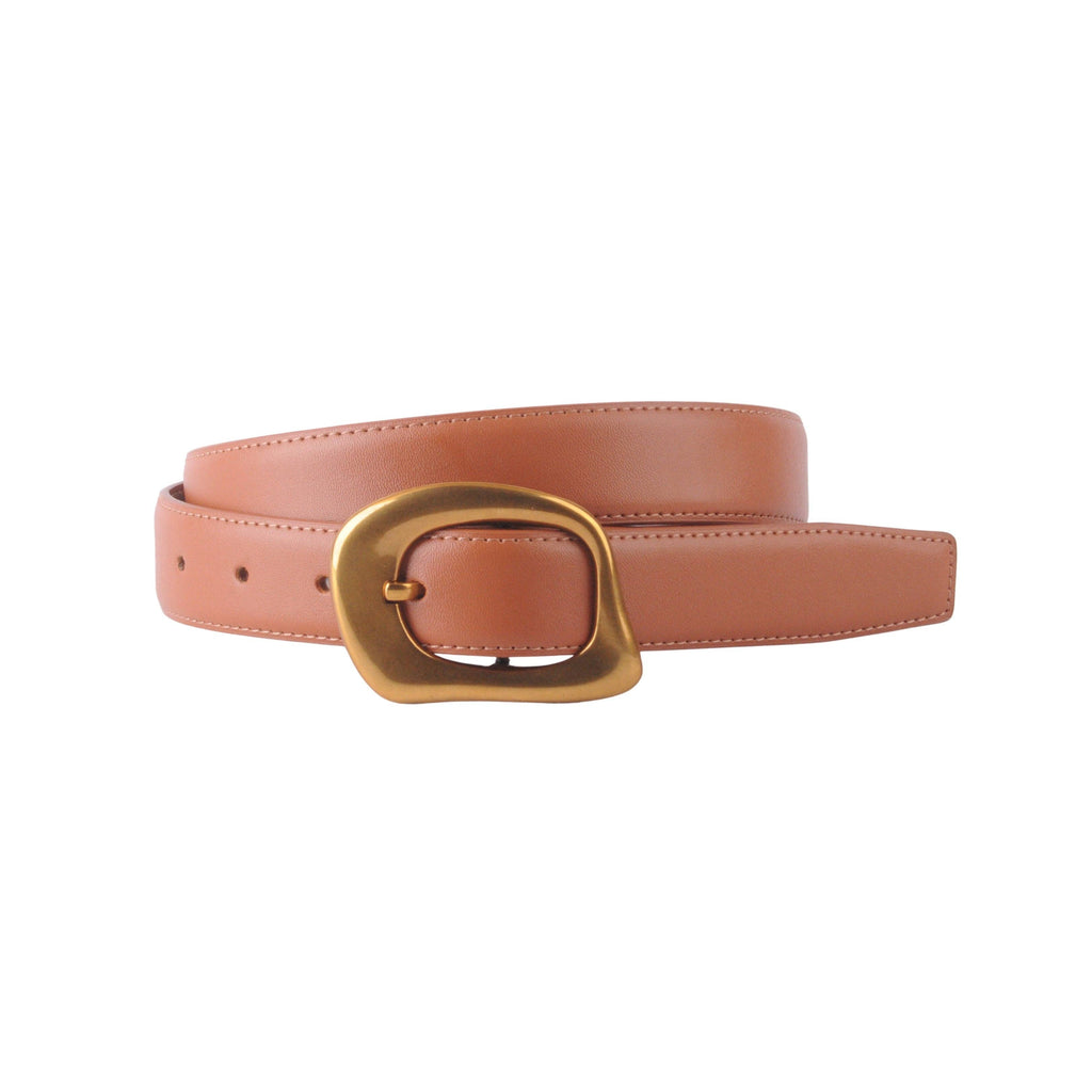 Stitched Clean Leather Belt with Asymmetrical Buckle