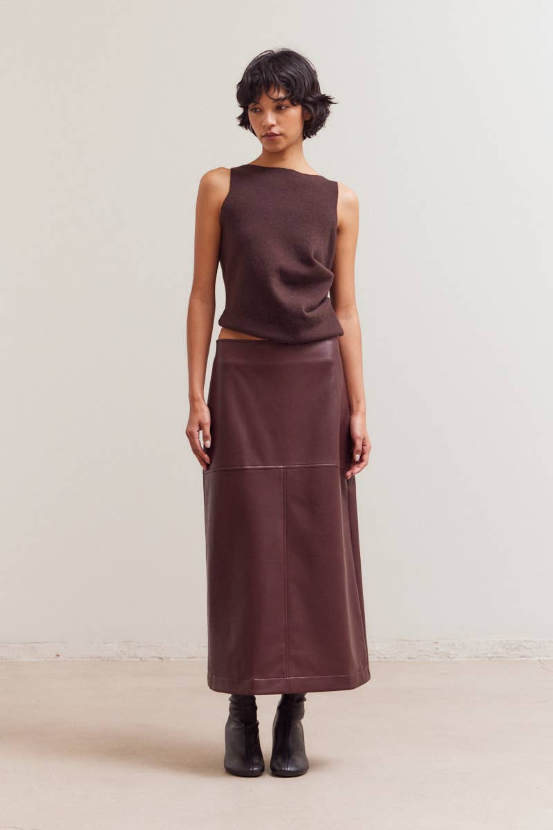 UNBALANCED SIDE SHIRRING SLEEVELESS KNIT TOP