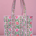 Ronan Green and Pink Floral Tote Bag