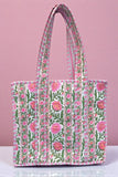 Ronan Green and Pink Floral Tote Bag