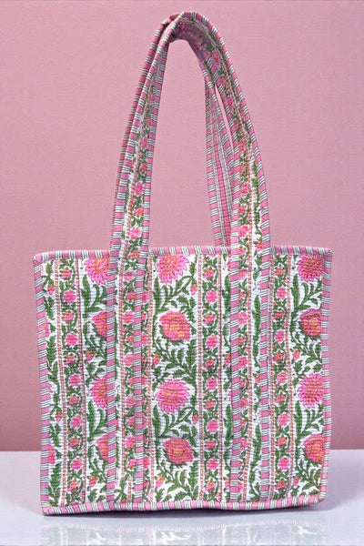 Ronan Green and Pink Floral Tote Bag